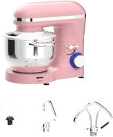 Batteur Électrique Rose 250W pour Cuisine, Batteur à Main et sur Socle pour Pâte, Gâteau et Œufs avec Bol Mélangeur