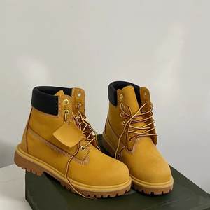 Botas de Tobillo de Cuero Encerado Amarillo, Impermeables, de Diseño Personalizable, de Alta Calidad y Lujo, Diseño para Parejas, Transpirables, con Cordones - Product Image 1