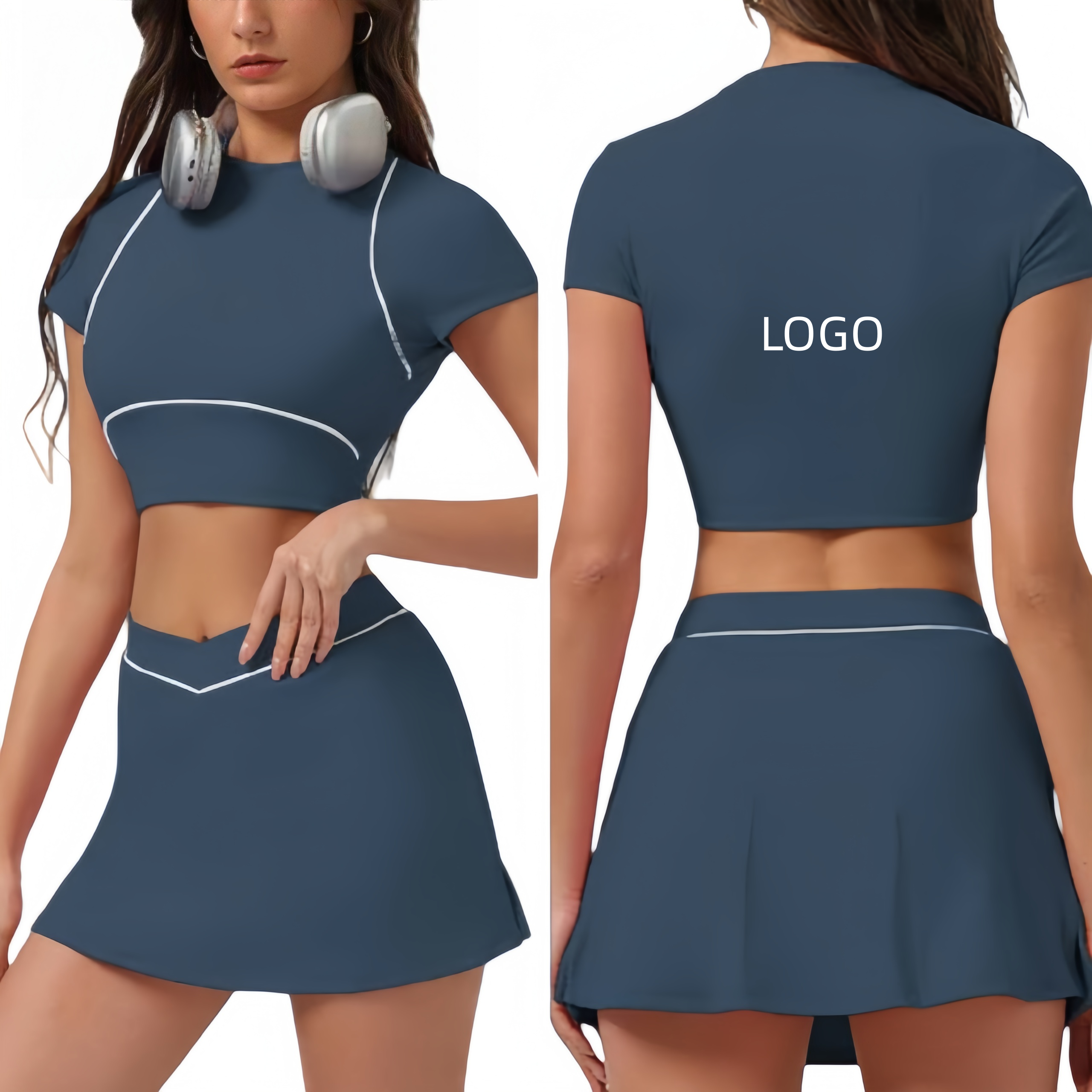 Luxury Brand Customized AL Women Summer Contrasting Round Neck T-shirt Slim Fit Short Top Fitness Yoga Sport Short Sleeved Shirt