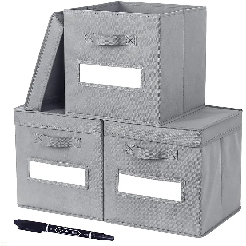 Katlanabilir kumaş saklama kapları kutuları organizasyon küp kutuları dokunmamış kumaş kapaklı saklama kutusu