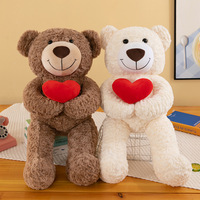 Hadiah Hari Valentine boneka hewan coklat, Teddy Bear tarik tali hati mainan mewah Mega ukuran beruang untuk hadiah