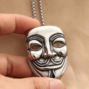 Stainless Steel Mask Pendant Themed Punk Retro Men's Fashion Jewelry <b>Charm</b> <b>Silver</b> Color Chain Included - Product Image 3
