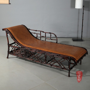 Bamboo Chaise Lounge Chinese Style Lacquered Bamboo Frame Tapered Legs Tilting Design Daybed Furniture - Product Image 2