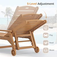 Chaise longue d'extérieur LUE BONA, chaise longue HDPS, 5 positions réglables, roues, bord de piscine, jardin, couleur bambou, fabriqué en Chine, extérieur