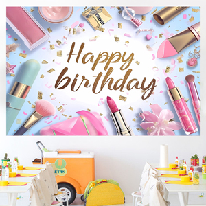 Moda exquisita mujer niñas fiesta decoración <span class=keywords><strong>Banner</strong></span> telones <span class=keywords><strong>de</strong></span> fondo rosa lápiz labial <span class=keywords><strong>maquillaje</strong></span> Feliz cumpleaños telones <span class=keywords><strong>de</strong></span> fondo - Product Image 3