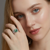 Bague Norelle en argent S925 avec cabochon rond en agate mousse, agate verte naturelle motif feuille filigranée, bijoux fins vintage pour femme