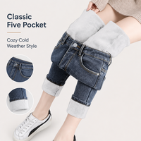 Jean en denim tricoté décontracté d'hiver pour femme, taille haute, coupe droite, épais, chaud, doux et moelleux, écologique, idéal pour le fitness
