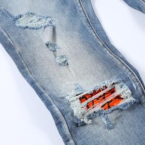 最高品質 メンズ ファッション ブラック パンツ ウォッシュ加工 リップド パッチワーク カスタムプリント ストレッチ AMIRI デニムジーンズ - Product Image 4