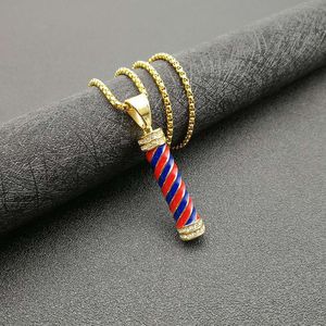yunnique Hip Hop Pendant <b>Necklace</b> Stainless Steel Red <b>Blue</b> Twist Design Pave Setting Unisex Jewelry Gift DZ124 - Product Image 3