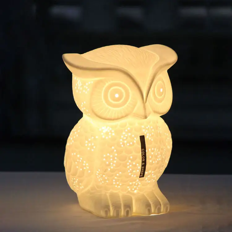 Christmas Gift Led Night Light Home Decor Ceramic Owl Shape Table Lamp Animal Ornaments Cartoon Animal Children Table Lamp