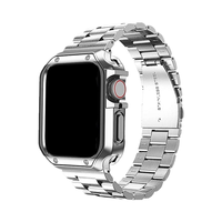 Edelstahl-Armband für Apple Watch Metall-Armband Atmungsaktives Luxus-Dreifachperlen-Armband TPU-Schutzhülle Set