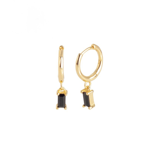 Pendientes de Aro Pequeños Rectangulares de Plata de Ley S925 con Diamantes Negros y Circonitas, Joyería de Moda para Boda - Product Image 1