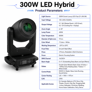 Cabeza móvil híbrida profesional 3 en 1 LED de 300W (Beam, Spot, Wash) para clubes y eventos - Product Image 4