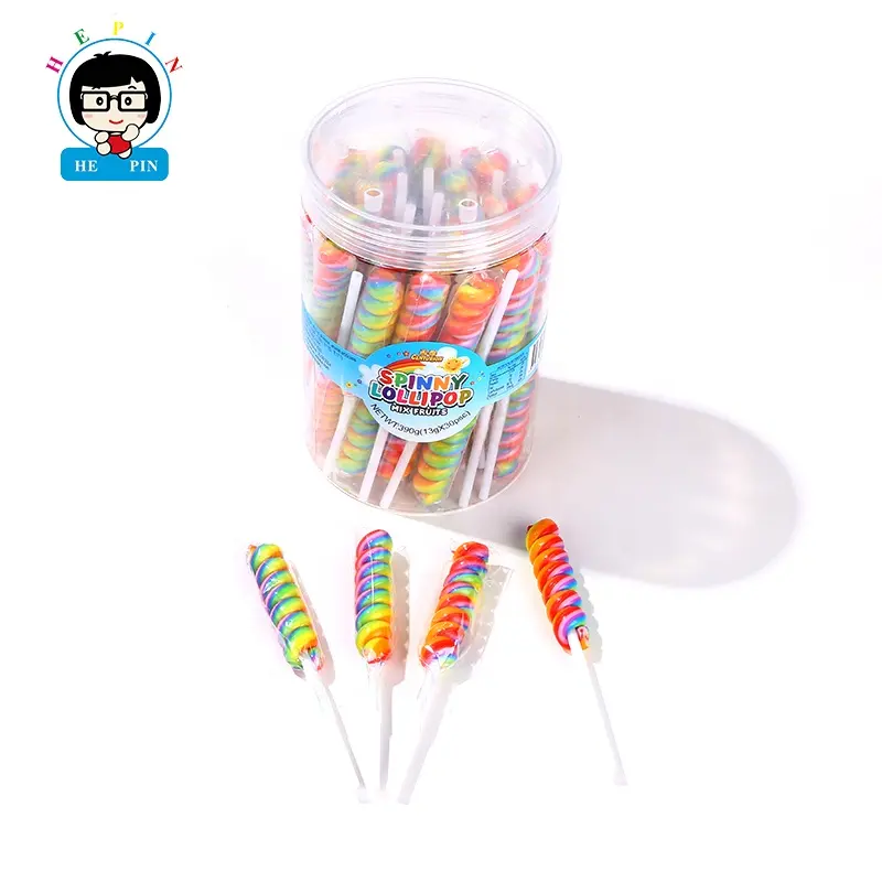Factory Wholesale Halal Hard Candy Lollipop With Glue Stick Sweet Fruit Rainbow Twist Lollipop