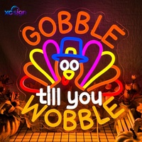 Enseigne néon LED 3D « Gobble Till You Wobble » pour Thanksgiving, alimentée par USB, murale, éclairage statique pour fêtes et maison