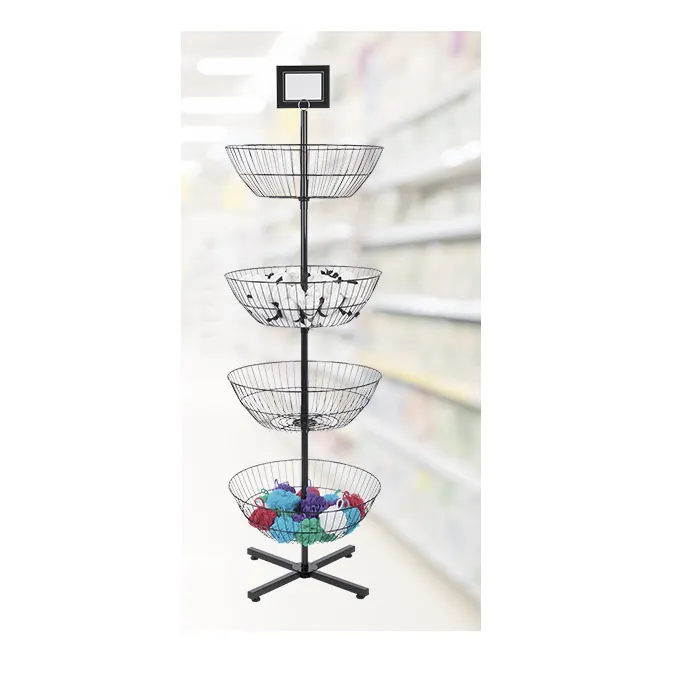 Multi-funtion 4-Basket Wire Floor Spinner Rack and Candy Display Rack for Retail, Thrift, and Convenience Stores, Home