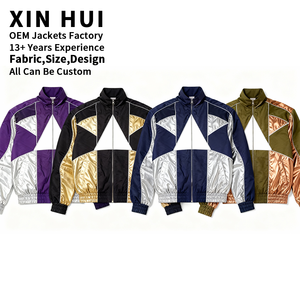 Chaqueta Cortavientos Bomber Personalizada Retro de Invierno para Hombre, en Cuero PU Morado con Parches Metálicos Plateados y Bloques de Color, Estilo Urbano con Logotipo - Product Image 4