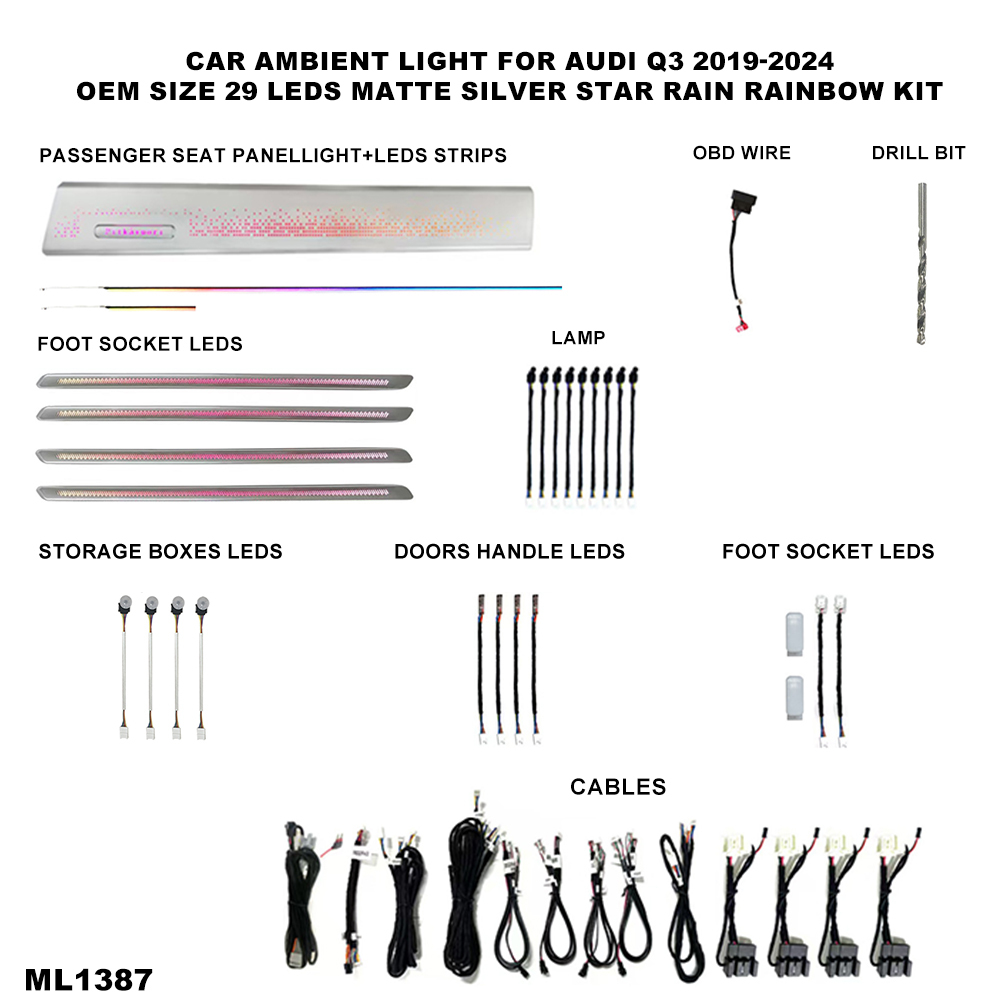 Pour Audi Q3 19-24 Argent Mat Étoile Pluie 29 Lumières