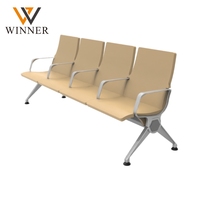 Chaise d'attente d'aéroport 3 places en cuir PU, banc en fer et aluminium pour hôpital, école, clinique, gare