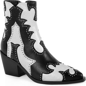 Bottes courtes western à rivets pour femmes, longueur cheville, talon épais, bottes à bout en amande - Product Image 1