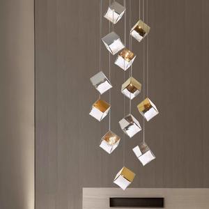 ثريا كريستال مكعبة بدلاية كريستال فاخرة دلاية ليد على شكل قطرة ماء خفيفة مستطيلة للدرج - Product Image 4