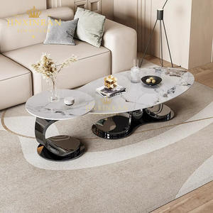 Mesa de Centro Nórdica Italiana de Lujo con Patas de Acero Inoxidable Dorado para Sala de Estar Moderna Ovalada de Piedra Sinterizada Blanca - Product Image 4