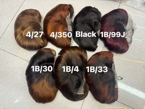 Perruque Lace Front sans colle en cheveux humains vierges vietnamiens bruts <span class=keywords><strong>Jazz</strong></span>, densité 250%, Lace 5x5, couleur brun moyen, coupe bob courte, noir - Product Image 4