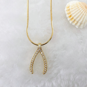 Collar con Colgante en Forma de <span class=keywords><strong>Y</strong></span> de Plata <span class=keywords><strong>y</strong></span> Oro con Circonitas Pavé CZ Únicas, Joyería de Hueso de la Suerte para Mujer, Precio al por Mayor - Product Image 2