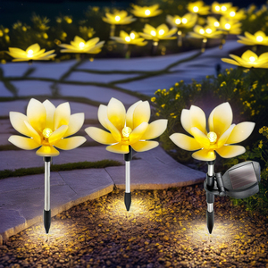 Lampu dekorasi taman tenaga surya berdiri 3 buah, patung pasak Lotus led lampu dekorasi taman - Product Image 5