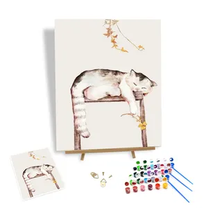 Kit de pintura por números con marco Lovely Sleeping Cat por números Dibujo sobre lienzo Pintura decorativa para el hogar