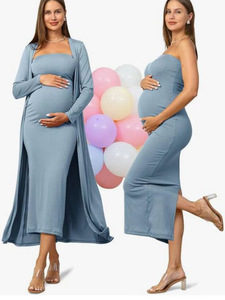 King Mcgreen Star <span class=keywords><strong>Vestido</strong></span> de maternidad de dos piezas y abrigo largo con espalda cruzada Alta elasticidad - Product Image 3