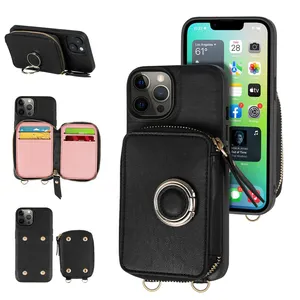 Elegante borsa a tracolla di lusso portafoglio borsa cordino custodia per cellulare per Coque iPhone 14 13 11 Pro Max custodia in pelle con cinturino