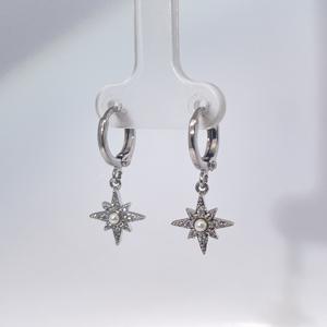 ต่างหูทองเหลืองชุบทองคำขาวประดับเพชรคิวบิกเซอร์โคเนียและมุกเทียมรูปดาว ดีไซน์คลาสสิกหรูหราสำหรับผู้หญิง - Product Image 2