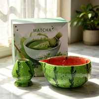 Ensemble de bols à matcha en céramique jaune pastèque, 4 à 8 pièces, avec fouet, support, cuillère et boîte cadeau, personnalisable avec logo OEM, pour débutants en thé