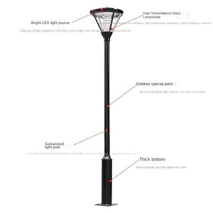 เสาไฟสวนโลหะกลางแจ้ง หลอดไฟ LED พร้อมโคมแก้ว แสงวอร์มไวท์ 2700K IP65 AC 220V พร้อมเซ็นเซอร์ตรวจจับความเคลื่อนไหว ใช้พลังงานแสงอาทิตย์ ไม่สามารถถอดแยกชิ้นส่วนได้ - Product Image 5