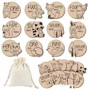 ขายส่ง 12 ชิ้น ป้ายไม้รูปสัตว์น่ารัก DIY สำหรับประกาศความสำเร็จของลูกน้อย ตกแต่งงานเลี้ยงฉลองทารก บัตรบอกความหมายความสำเร็จแบบสลักลาย - Product Image 1