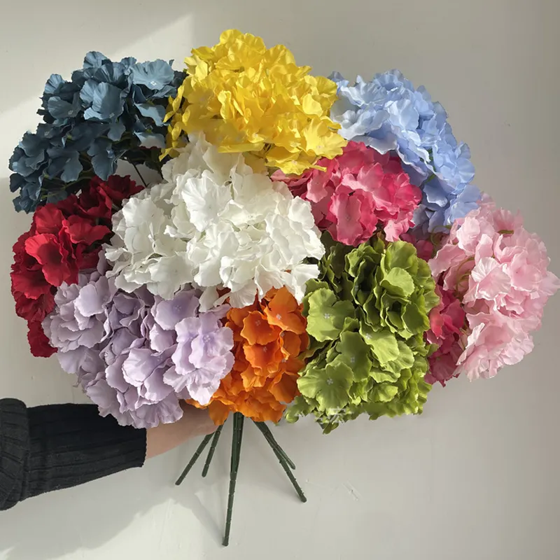 CHERMY Flowers 5 Head Artificial White Hydrangea Wedding Fake Flowers Decorative