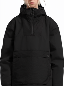 Chaqueta Acolchada Unisex Negra con Capucha, Media Cremallera, Impermeable, Casual, de Invierno, con Relleno de Poliéster, Corte Regular - Product Image 1