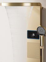 Ensemble complet de douche multifonctionnel en or brossé gris pistolet avec mitigeur Colonne de douche cascade Panneau de douche à LED