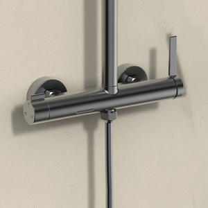 Ensemble de douche mural à trois vitesses chaud/froid en cuivre brossé doré avec douchette de plafond relevable et robinet de salle de bain avec chauffe-eau intégré - Product Image 4