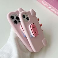 Coque de téléphone en silicone dessin animé cochon avec support coque arrière de protection antichoc souple pour iPhone 11 12 13 14 15 Pro Max