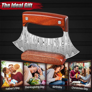 Cortador de Pizza de Acero de Damasco Hecho a Mano, Cuchillo de Cocina Afilado con Mango de Madera, Cortador de Pizza de Damasco Premium - Product Image 3