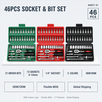 Kit d'outils de réparation automobile pour mécaniciens, 46 pièces, avec clés à douilles et boîte de rangement