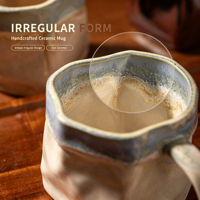 Tasse à café artisanale en grès irrégulier, glaçure réactive, tasse en céramique froissée avec anse, tasse à thé en poterie pour la maison, le café ou comme cadeau