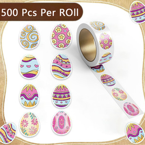 Rollo de 500 Pegatinas de Huevos de Pascua Impermeables, Calcomanías de Papel con Diseños de Animales en Tonos Pastel para Cestas de Pascua, Recuerdos de Fiesta para Niños - Product Image 4