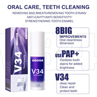 V34 Dentifrice à la menthe saveur menthe pour adultes, blanchissant, mousse violette, élimination des taches jaunes, utilisation à domicile