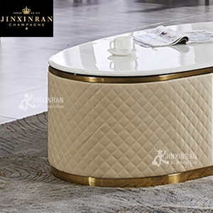 Living Room Furniture Stainless Steel Frame <strong>Marble</strong> Top Beige Centre <strong>Table</strong> Luxury Modern <strong>White</strong> Leather Cover Oval Coffee <strong>Table</strong> - Product Image 6