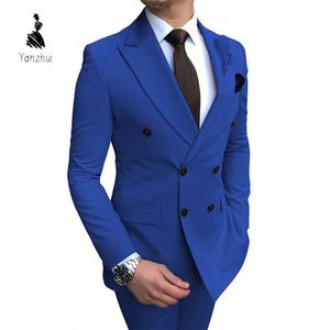 Traje de Dos Piezas de Color Sólido Personalizable con Etiqueta de Talla Asiática YZ para Hombre, Blazer y Pantalones Casuales de Negocios - Product Image 3