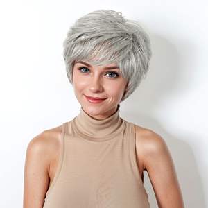 Femmes <span class=keywords><strong>gris</strong></span> crépus bouclés Bob doigt vague Style pour Pixie perruque courte pour Pixie coupe perruque avec dentelle transparente en <span class=keywords><strong>cheveux</strong></span> humains noirs - Product Image 6