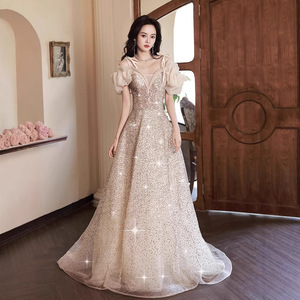 Champagne Glitter Evening Gown Sweetheart Neckline Empire Waist 3D Patterns For Coming Of Age Ceremony - Product Image 4
